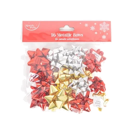 NORTHPOLE TRAD MIX METALLIC BOWS 16PK