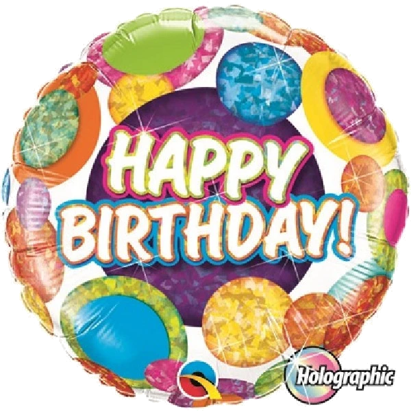 18IN B/DAY BIG DOTS & GLITZ BUBBLE FOIL