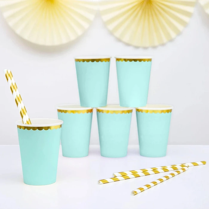 6Pk 220Ml Mint With Gold Top Cups