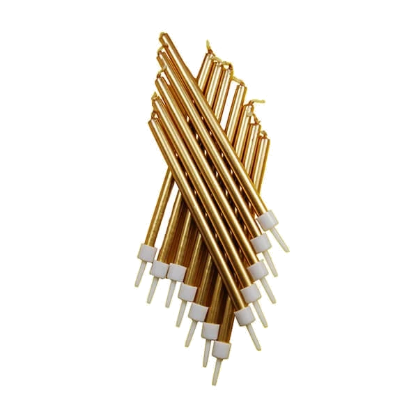 (12) 10Cm Tall Candles Metallic Gold With Hol
