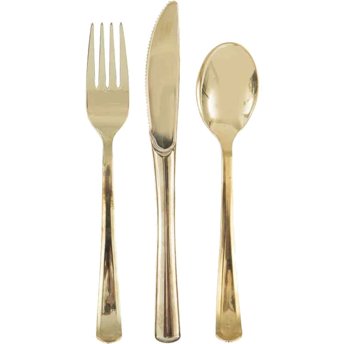 18Pc Gold Solid Assorted Plastic Cutlery