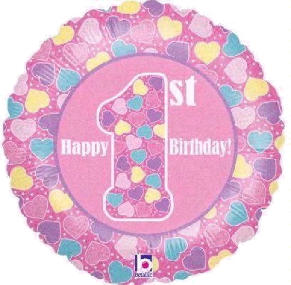 1ST B/DAY GIRL HOLO 18IN FOIL BALLOON