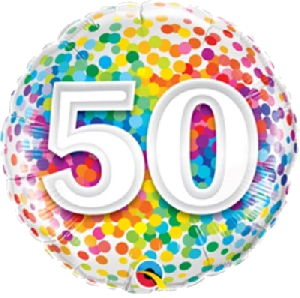 18IN 50TH RAINBOW CONFETTI FOIL BALLOON