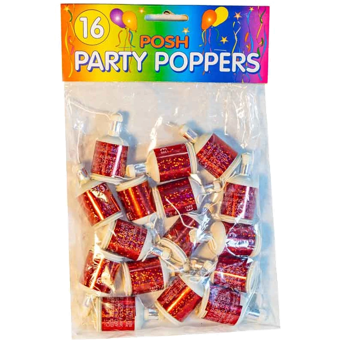 16PK HOLOGRAPHIC RED PARTY POPPERS