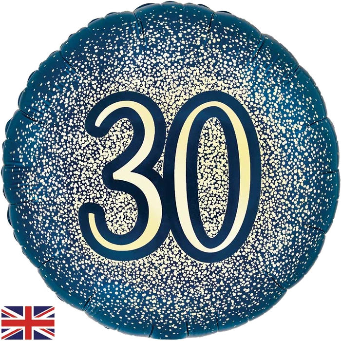 18In 30Th Glitter Birthday Navy Gold Foil Balloon