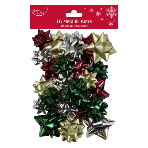 NORTHPOLE MODERN MIX METALLIC BOWS 16PK