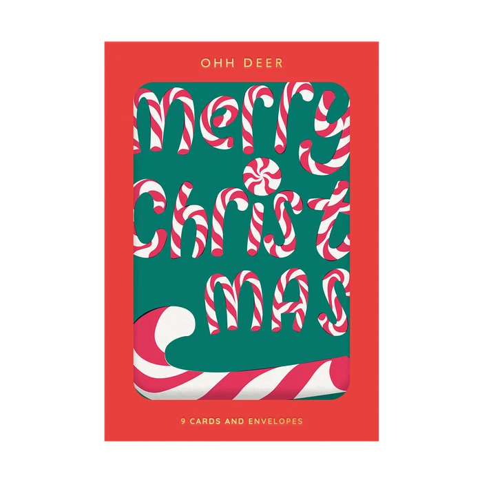 Merry Christmas candy cane cards 9pk