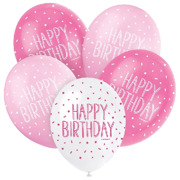 (5) 12In Pink Happy Birthday Balloons