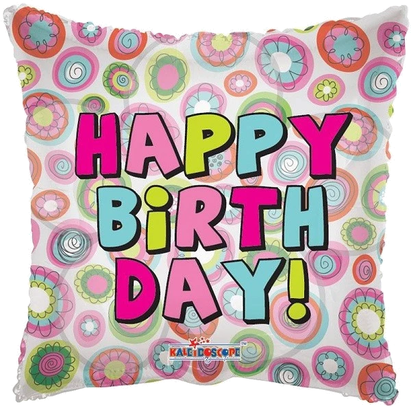 18IN B/DAY PILLOW CIRCLES CLEARVIEW FOIL