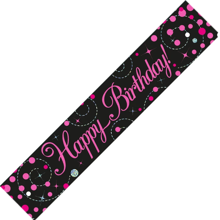 9Ft Sparkling Fizz Birthday Black & Pink Banner
