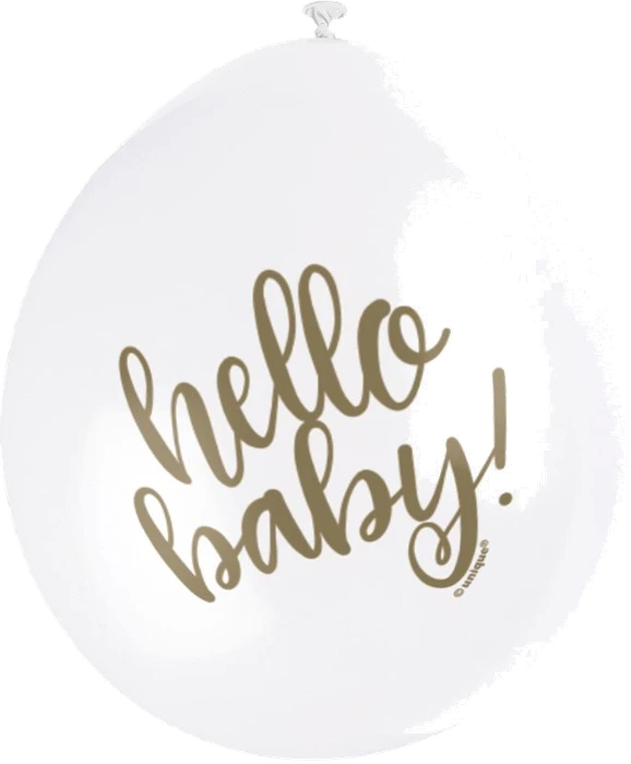 (10) 9In White Hello Baby Balloons