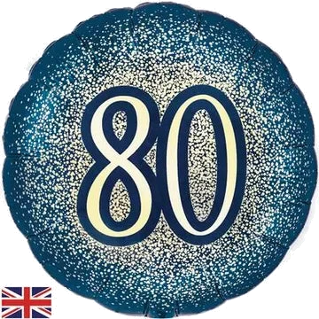 18In 80Th Glitter Birthday Navy Gold Foil Balloon
