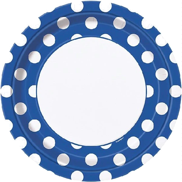 8PK 9IN ROYAL BLUE DOTS PLATES