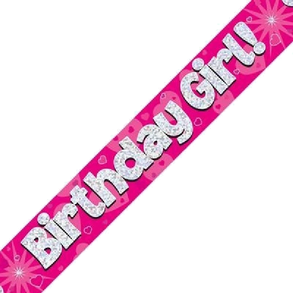 9FT B/DAY GIRL PINK HOLO BANNER