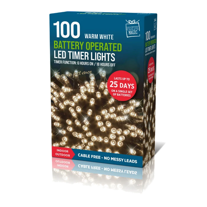 FESTIVE MAGIC LED B/O TIMER 100 LIGHTS W/WHT