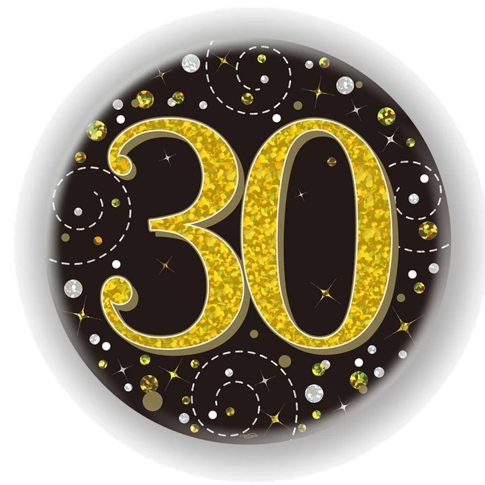 3In 30Th Birthday Black & Gold Badge