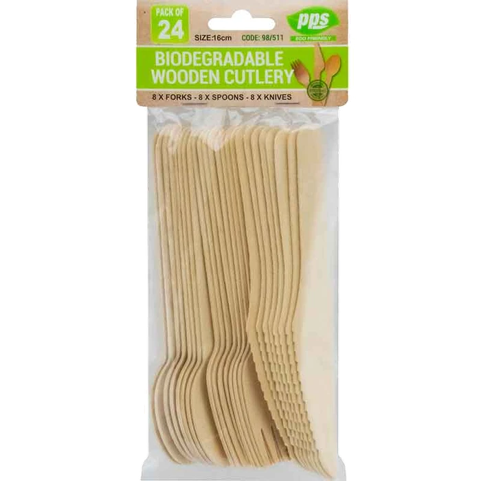 Pps Biodegradable Wooden Cutlery 24 Pack