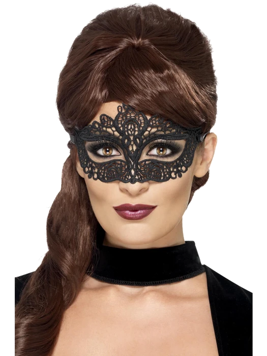 Embroidered Lace Filigree Eyemask, Black