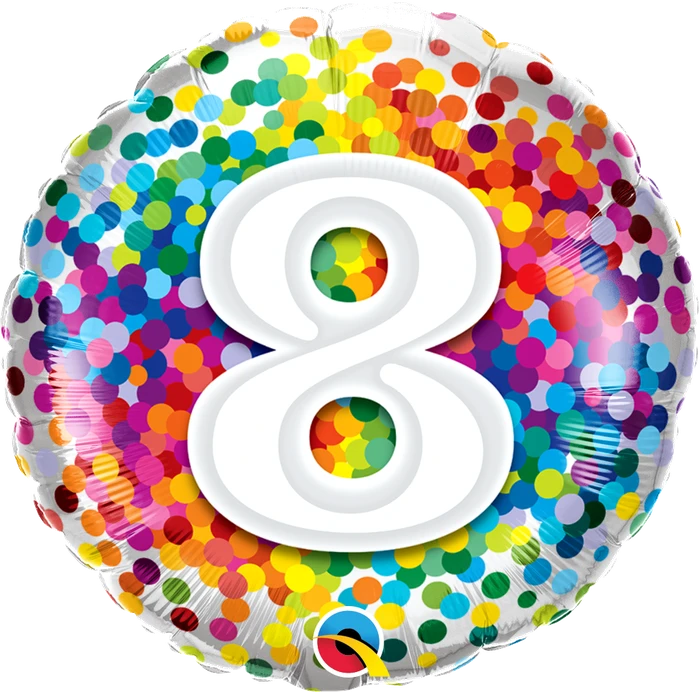 18In No.8 Rainbow Confetti Foil Balloon