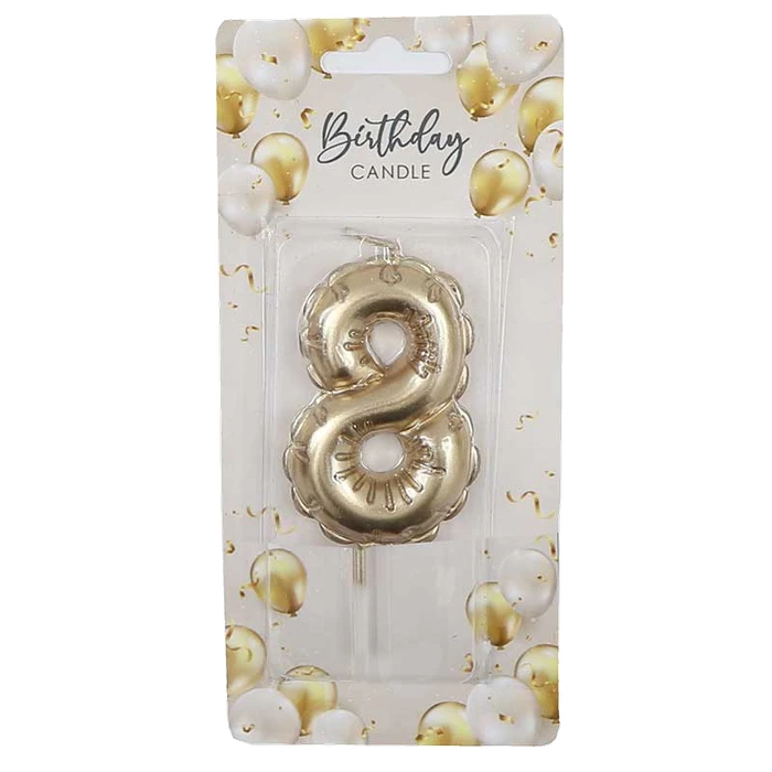 6Cm Gold Balloon Shaped Numeral 8 Candle