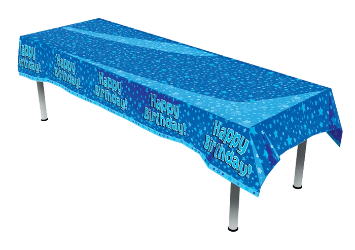 Happy Birthday Blue Plastic Table Cover