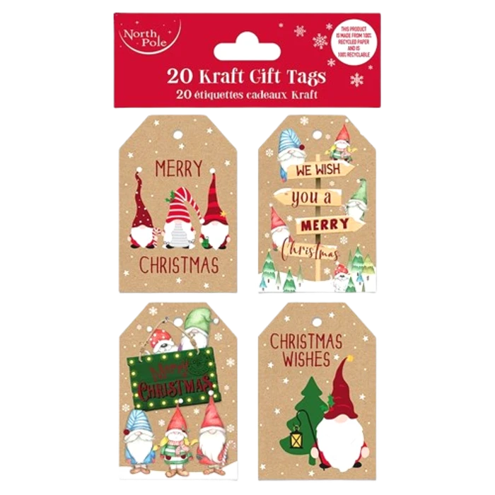 Northpole Christmas Gift Tags 20Pk Gonk Kraft