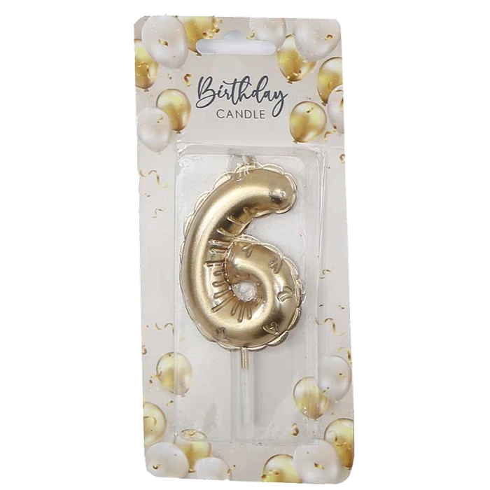 6Cm Gold Balloon Shaped Numeral 6 Candle