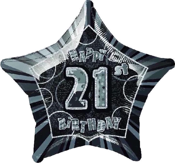 BLACK GLITZ 21ST 20IN FOIL BALLOON