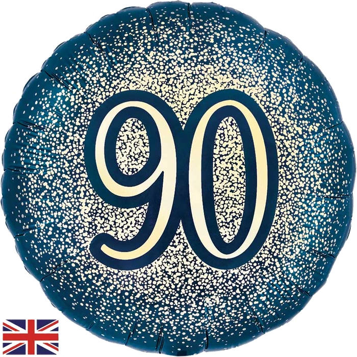 18In 90Th Glitter Birthday Navy Gold Foil Balloon
