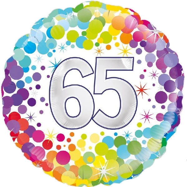 18IN COLOURFUL CONFETTI 65TH B/DAY