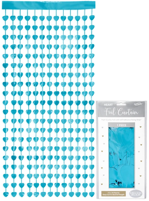 Metallic Light Blue Heart Foil Door Curtain