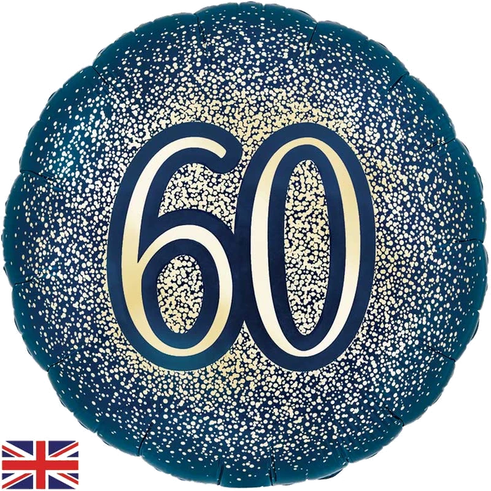 18In 60Th Glitter Birthday Navy Gold Foil Balloon