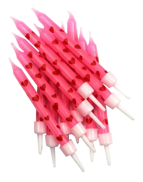 (12) 7.5Cm Pink Hearts Candles