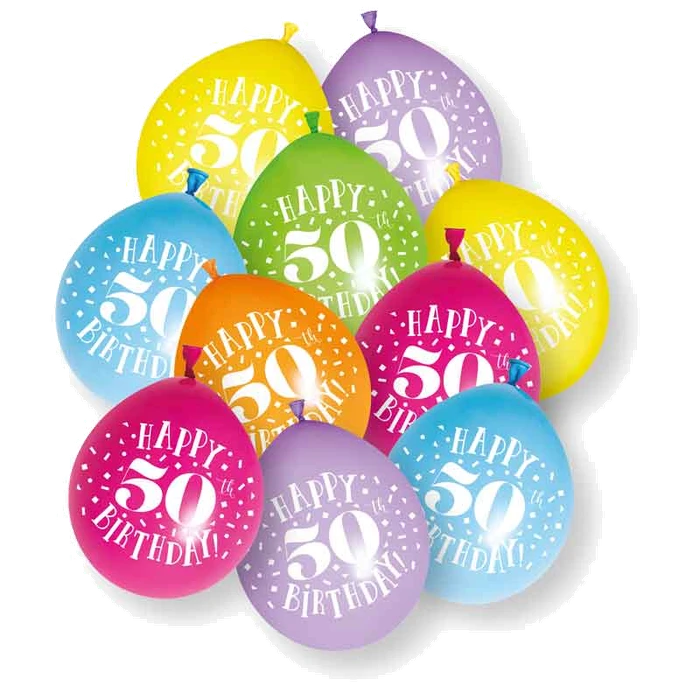 (10) 12In Assorted colour 50th Balloons