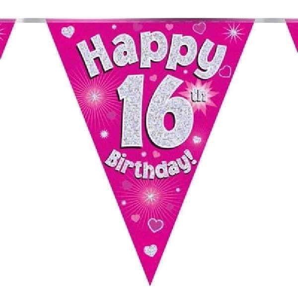 3.9M 16Th Birthday Pink Bunting