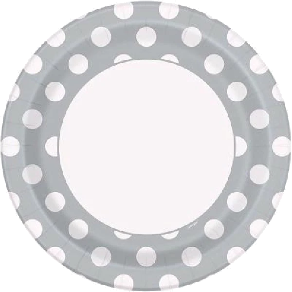8PK 9IN SILVER DOTS PLATES