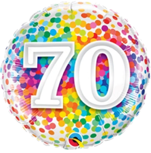 18IN 70TH RAINBOW CONFETTI FOIL BALLOON