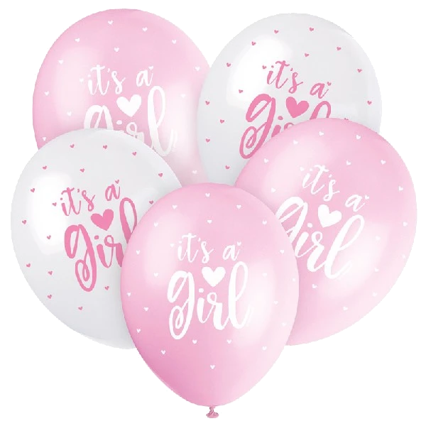 (5) 12In Pink Its A Girl Balloons