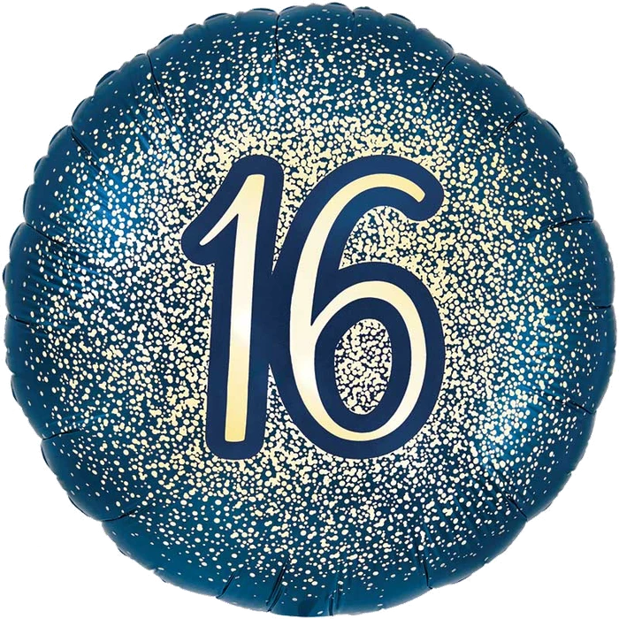 18In 16Th Glitter Birthday Navy Gold Foil Balloon