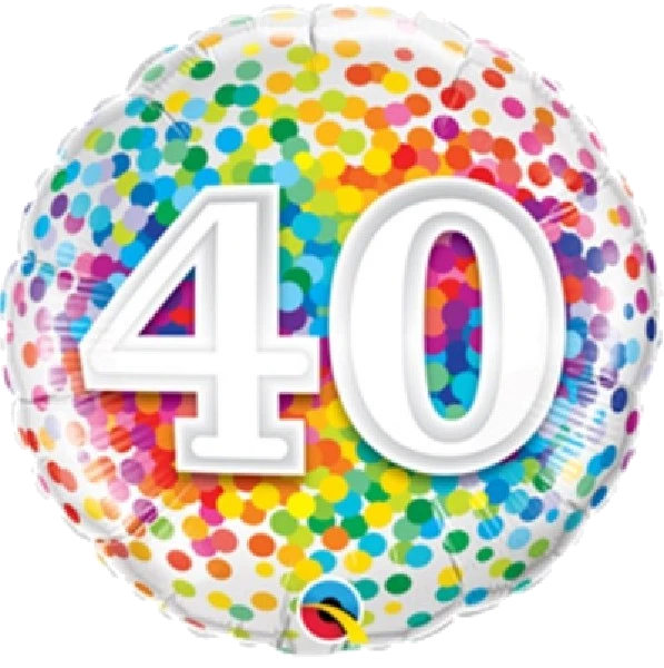 18IN 40TH RAINBOW CONFETTI FOIL BALLOON