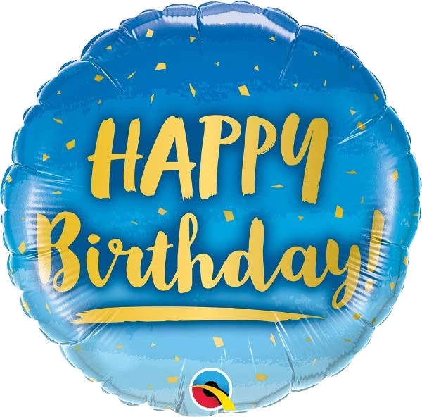18IN B/DAY GOLD & BLUE FOIL BALLOON
