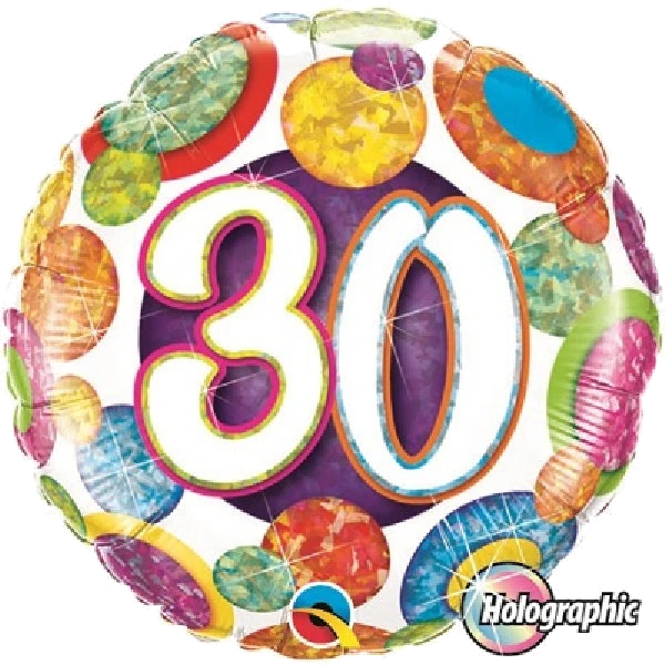 18IN HOLOGRAPHIC 30TH BIG DOTS & GLITZ FOIL