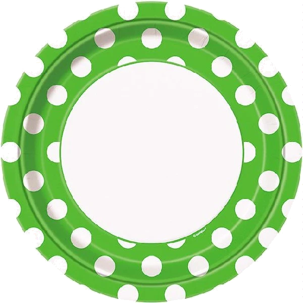 8PK 9IN LIME GREEN DOTS PLATES