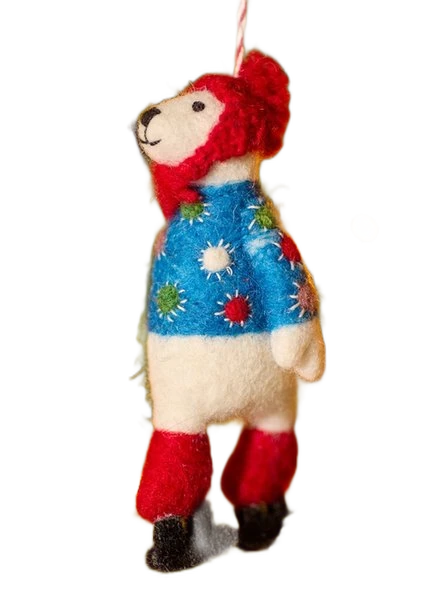 (Pk6)Embroidered Skating Bear Felt Decoration