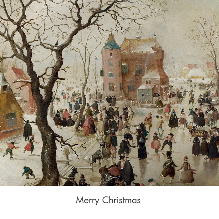 A Winter Scene With Skaters Near A Castle