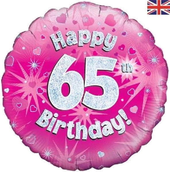 65TH B/DAY PINK HOLO 18IN FOIL