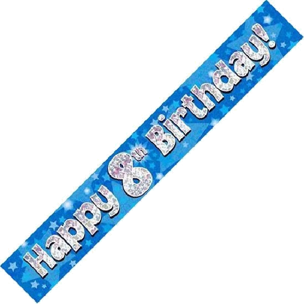 9FT BLUE HOLO. 8TH B/DAY BANNER