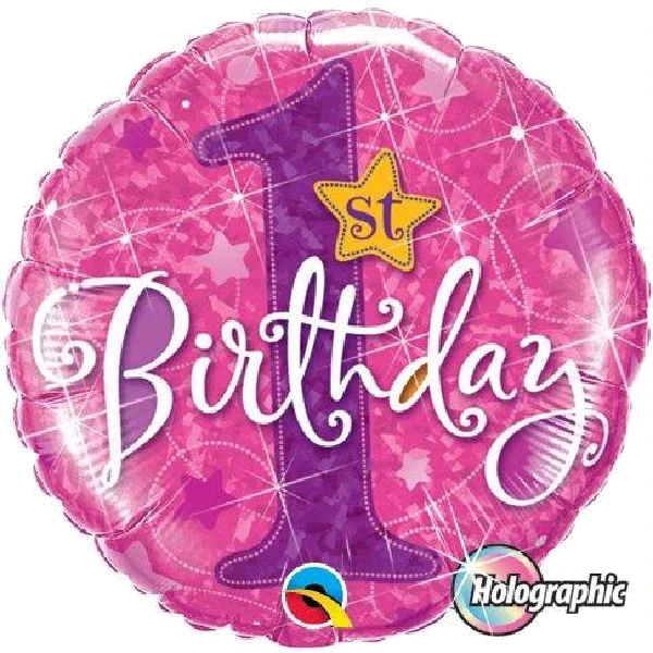 1ST B/DAY STARS PINK 18IN FOIL BALLOON