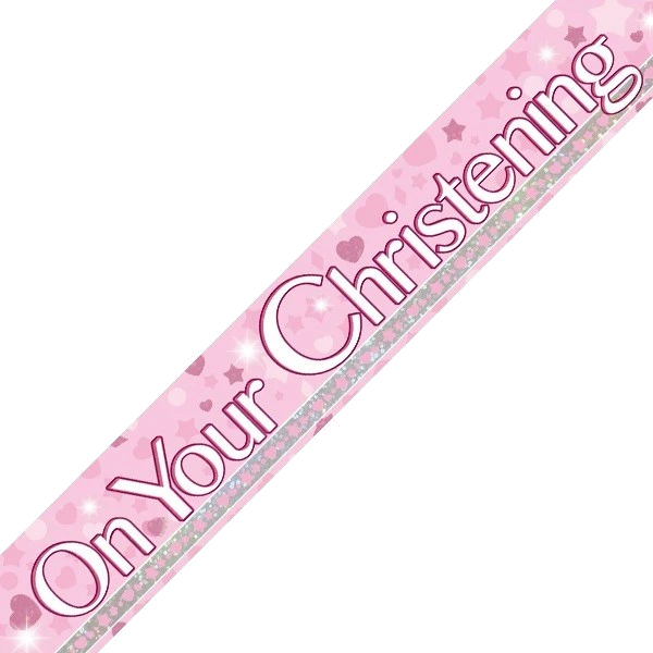 9FT PINK DOTS CHRISTENING BANNER