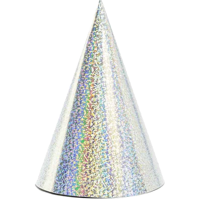 6Pk 16Cm Silver Holographic Party Hats